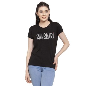 Women's Cotton Blend Sanskari Printed T-Shirt