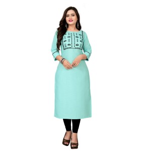 Women's Cotton Embroidery Straight Kurti