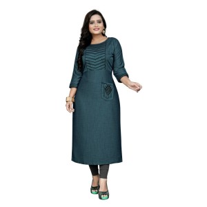 Women's Cotton Embroidery Straight Kurti