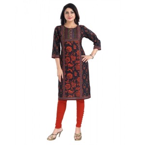 Women's 3/4th Sleeve Cotton Blend Tunic Long Kurti